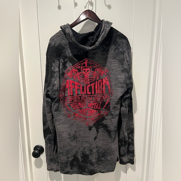 Vintage Y2K Affliction Gray Black Metal Skull Hoodie- Men’s Medium NWOT - Picture 3 of 4
